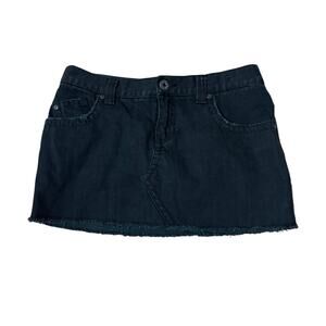 Roxy y2k micro mini black denim jean skirt distressed 2000s size 7 100% cotton